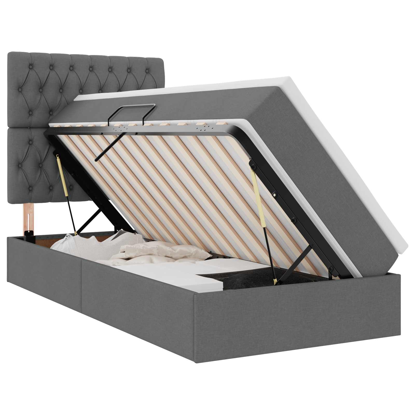 Thumbnail - vidaXL Bett mit Stauraum und LED Dunkelgrau 90 x 200 cm Polyester