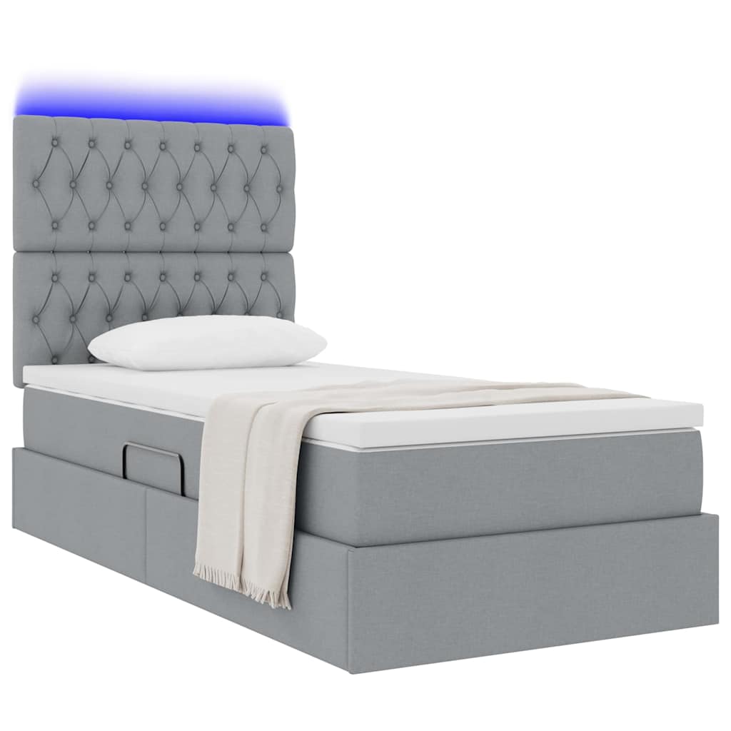 Thumbnail - vidaXL Bett mit Stauraum und LED Hellgrau 100 x 200 cm Polyester