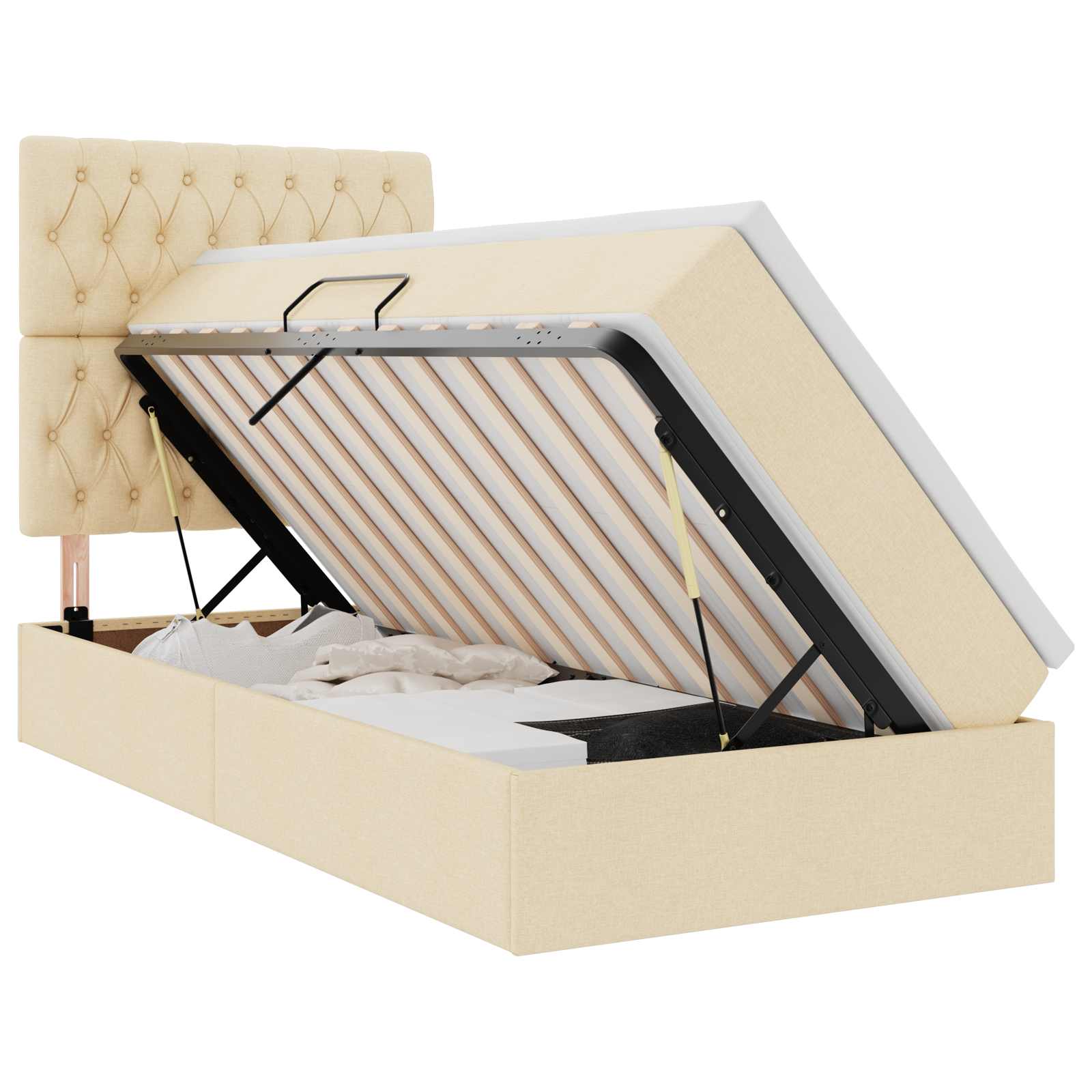 vidaXL LED Opslagbed met Matras Crème 100 x 200 cm Stof, foto 3