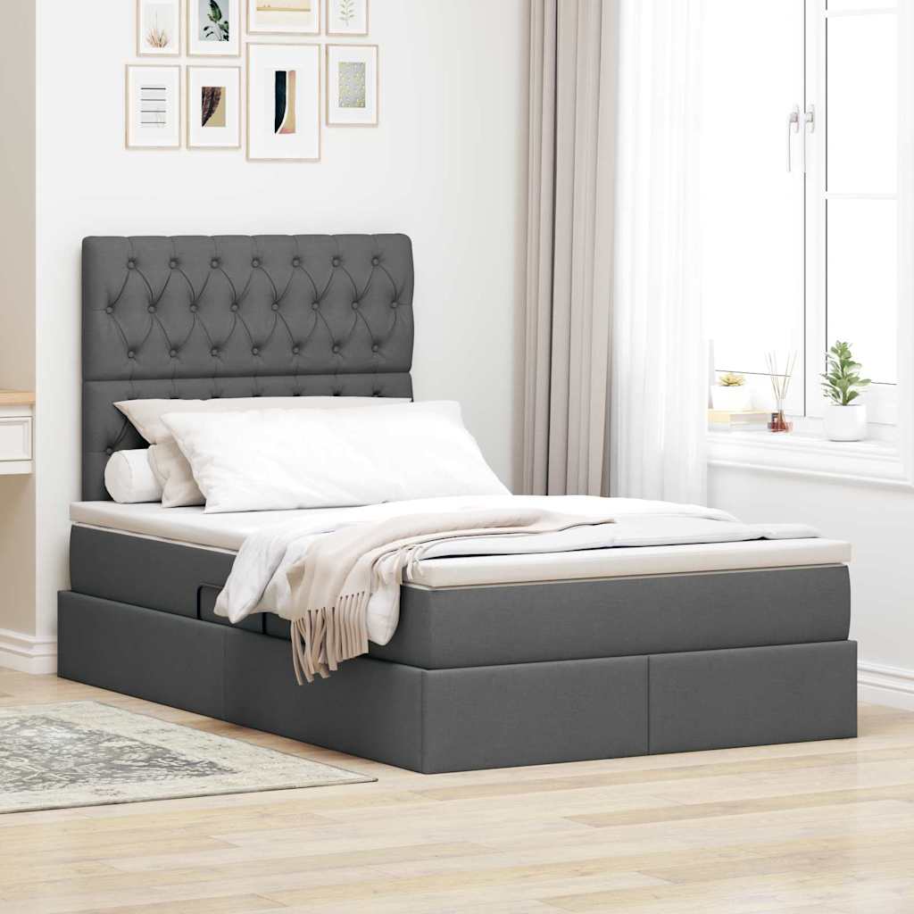 vidaXL Pat cu saltea și LED cu led Gri închis 120 x 190 cm Poliester