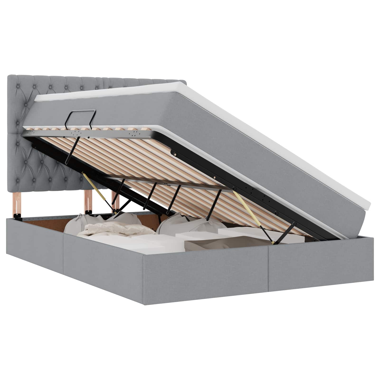 Voodi LED -ribatuledega peaga Helehall 140 x 190 cm kangas - Image 2