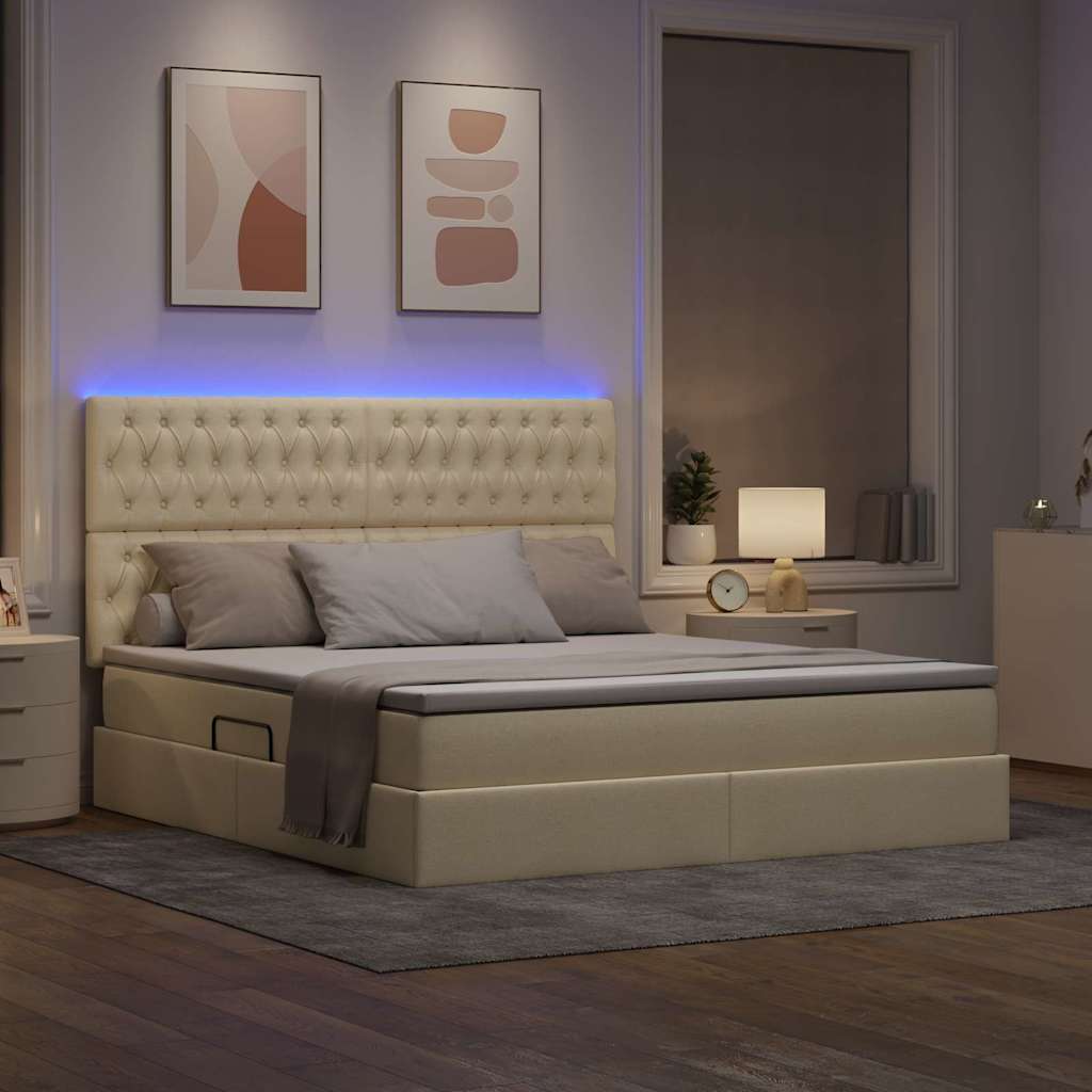 Postel s úložným prostorem a LED osvětlením Krémová Polyester - obrázek 5
