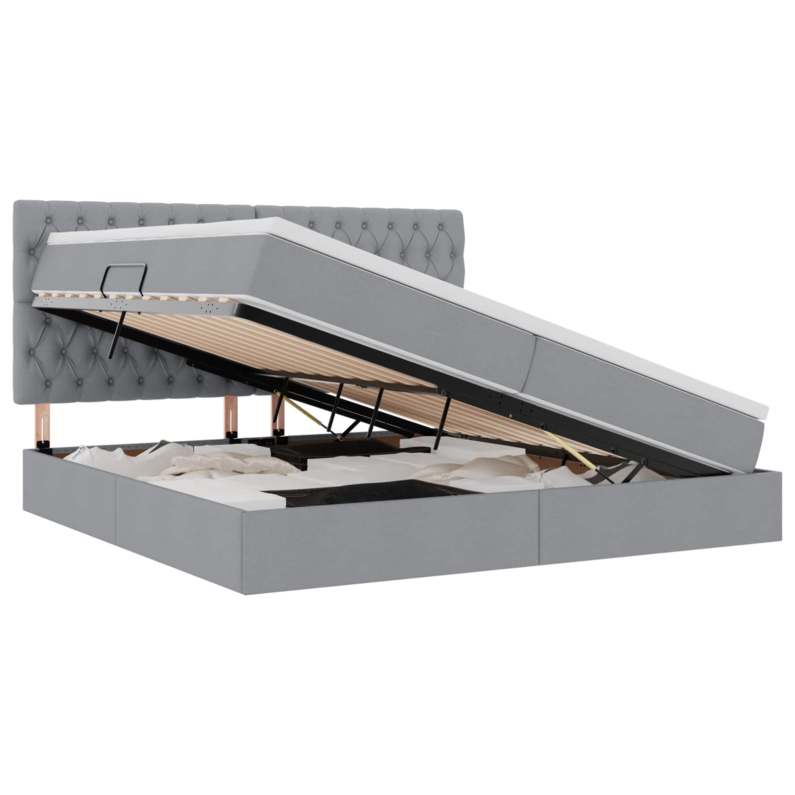 vidaXL LED Opslagbed met Matras Lichtgrijs 200 x 200 cm Stof, foto 3