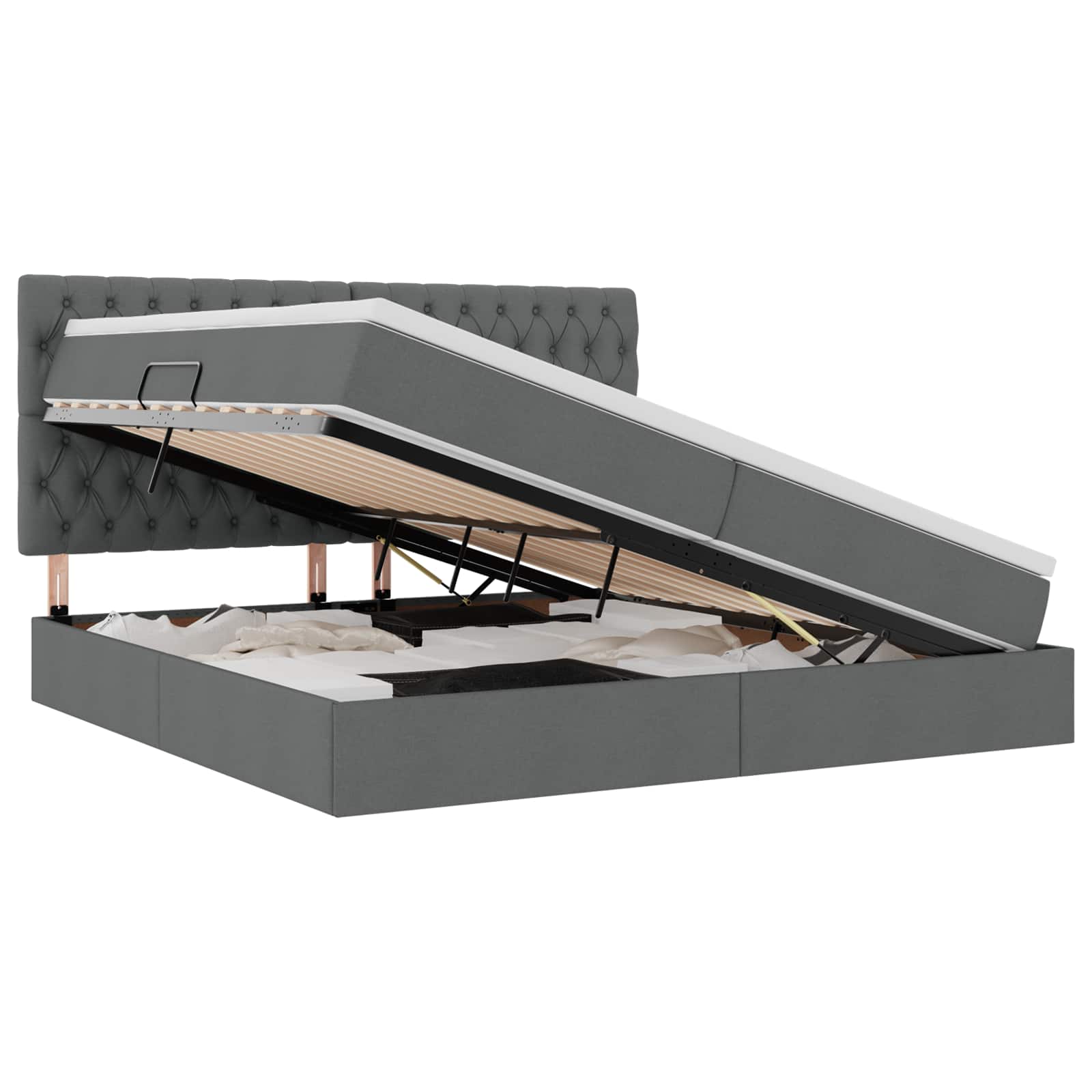 Voodi LED -ribatuledega peaga Tumehall 200 x 200 cm kangas - Image 2