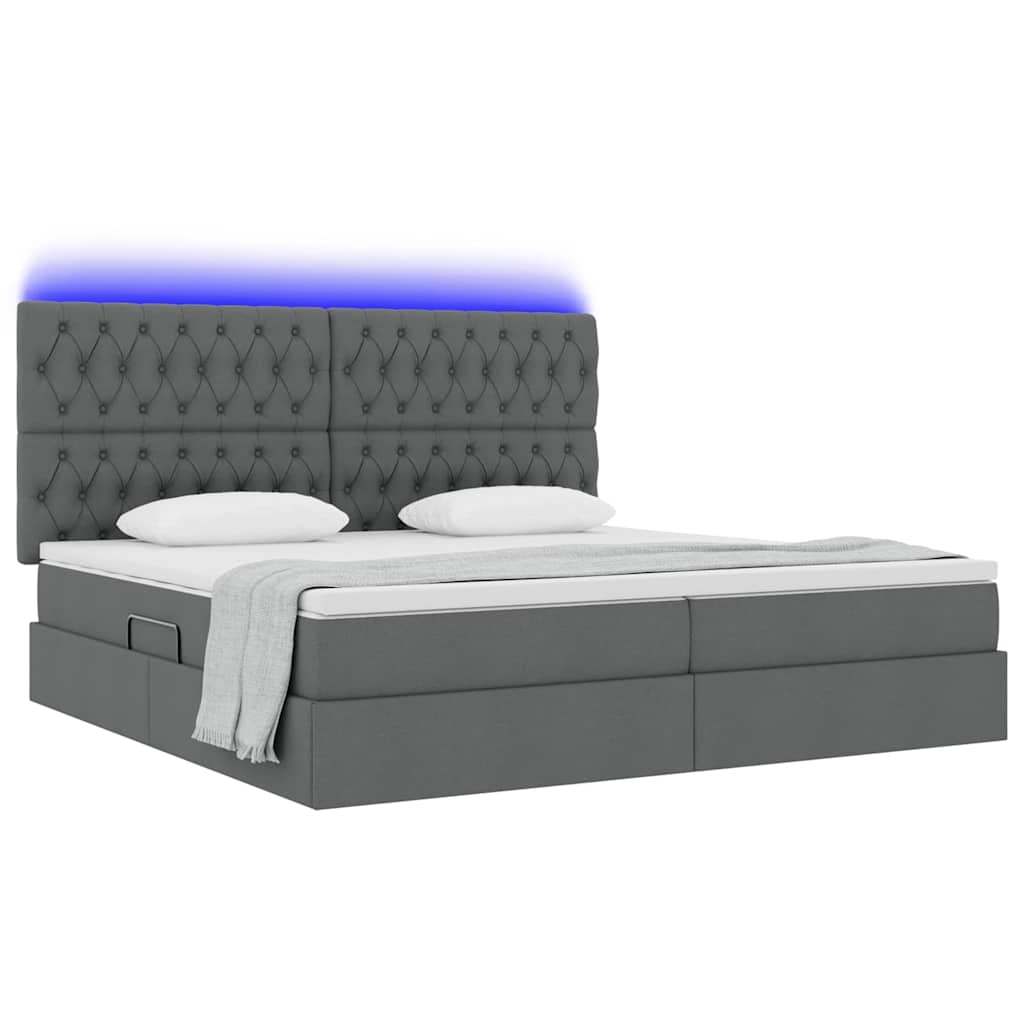Thumbnail - vidaXL Bett mit Stauraum und LED Dunkelgrau 200 x 200 cm Polyester