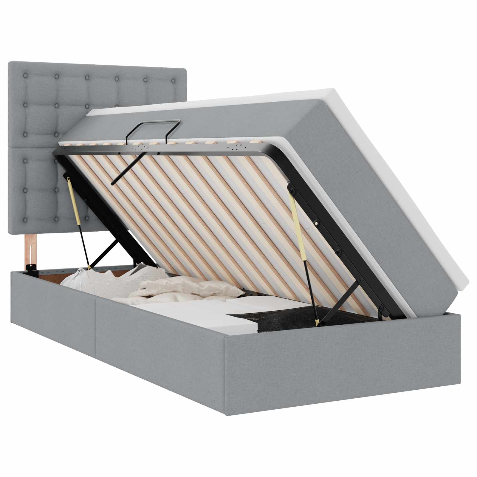 Thumbnail - vidaXL Bett mit Stauraum und LED Hellgrau 90 x 190 cm Polyester