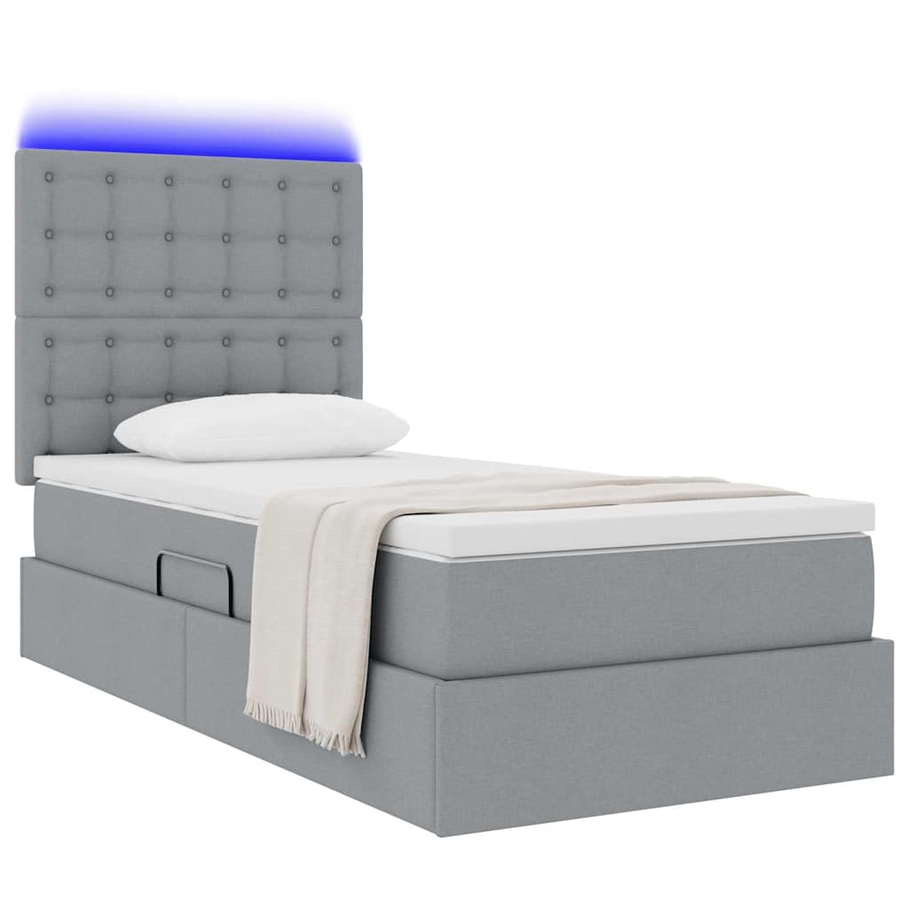 Thumbnail - vidaXL Bett mit Stauraum und LED Hellgrau 90 x 190 cm Polyester