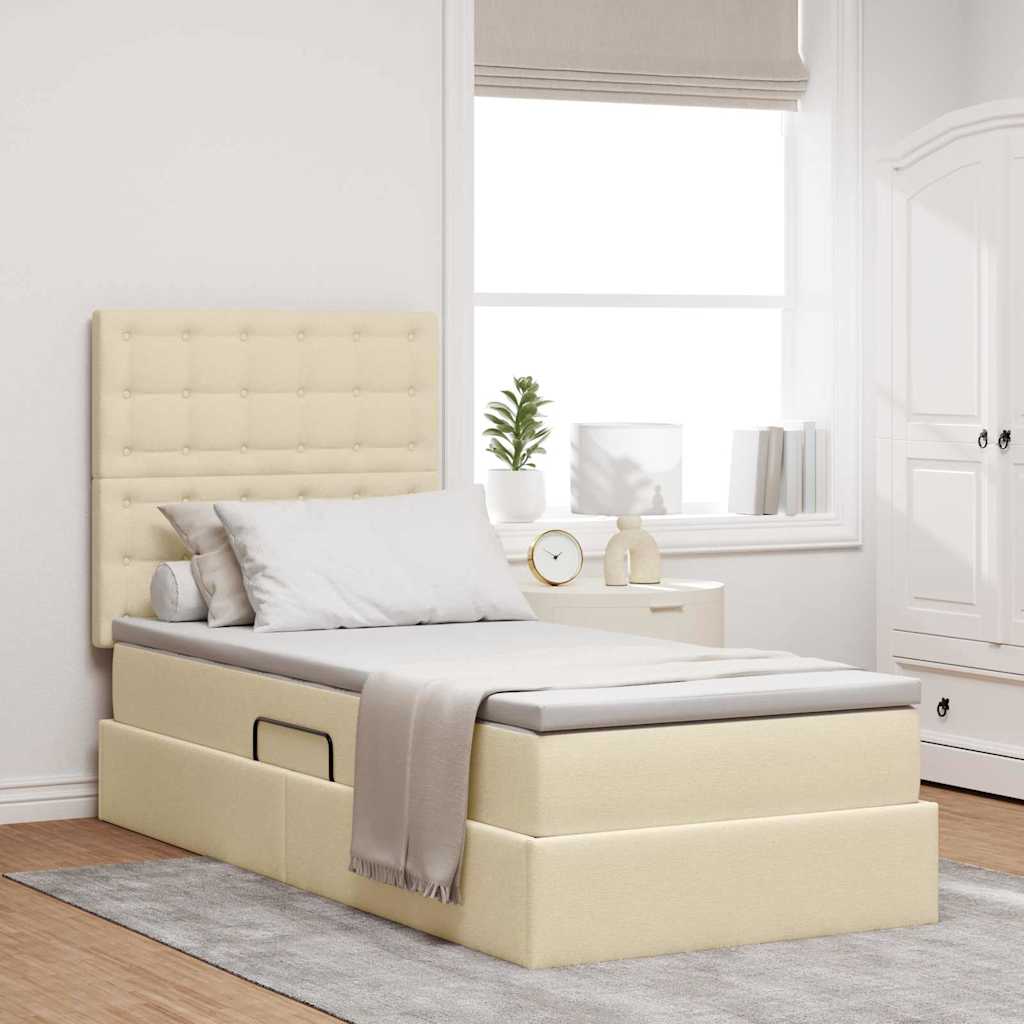 vidaXL Pat cu saltea și LED cu saltea Creme 90 x 190 cm Poliester