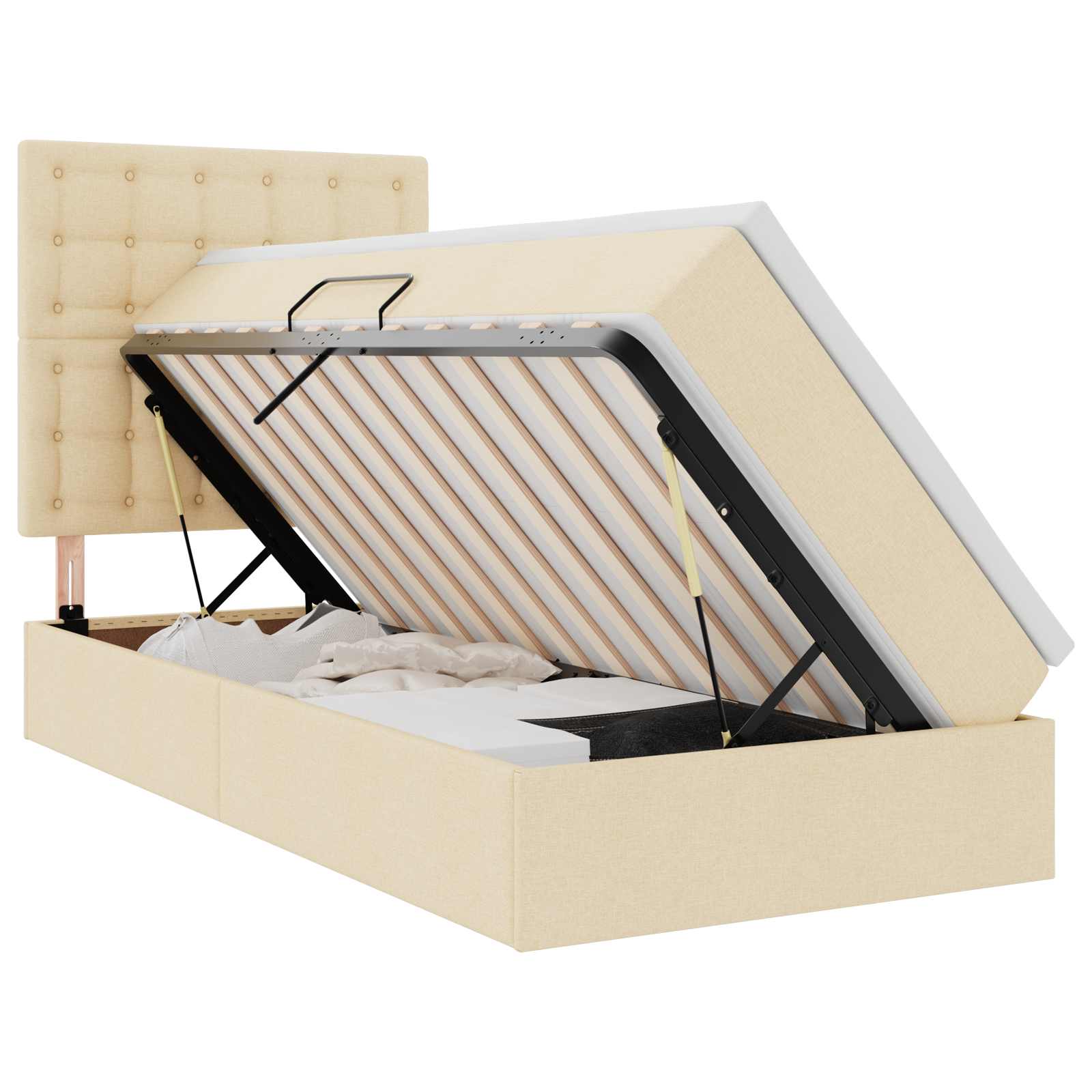 Thumbnail - vidaXL Bett mit Stauraum und LED mit LED Creme 90 x 200 cm Polyester