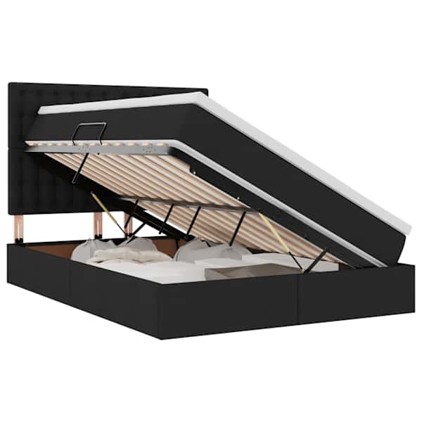 vidaXL LED-iga voodiraam koos madratsiga Must 140 x 190 cm kangas