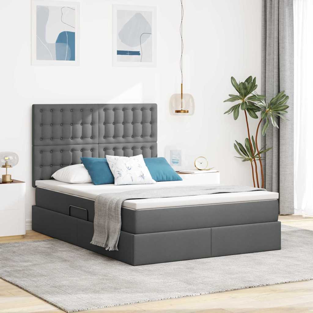 vidaXL Pat cu saltea și LED cu led Gri închis 140 x 200 cm Poliester