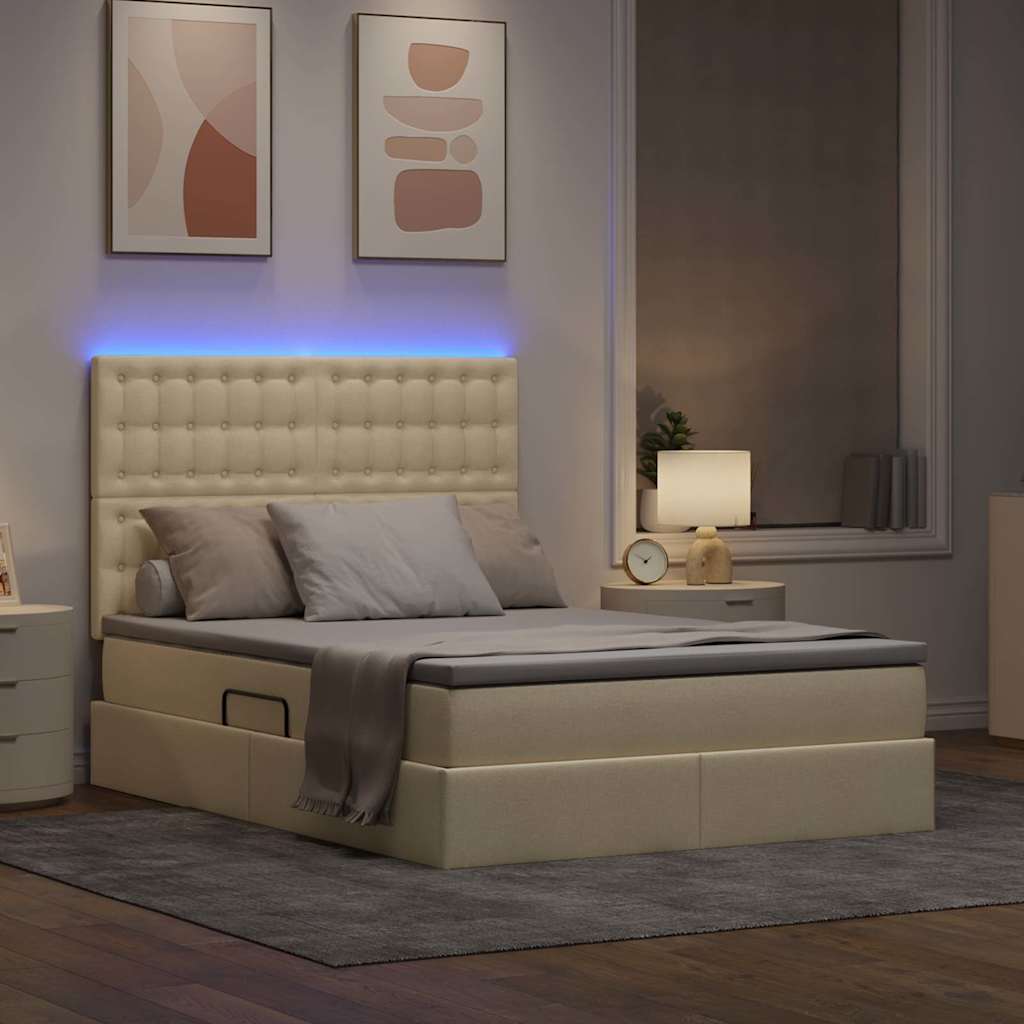 Postel s úložným prostorem a LED osvětlením Krémová Polyester - obrázek 5