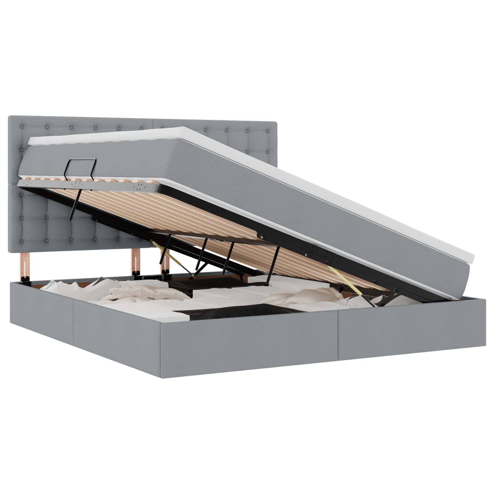 vidaXL LED Opslagbed met Matras Lichtgrijs 160 x 200 cm Stof, foto 3