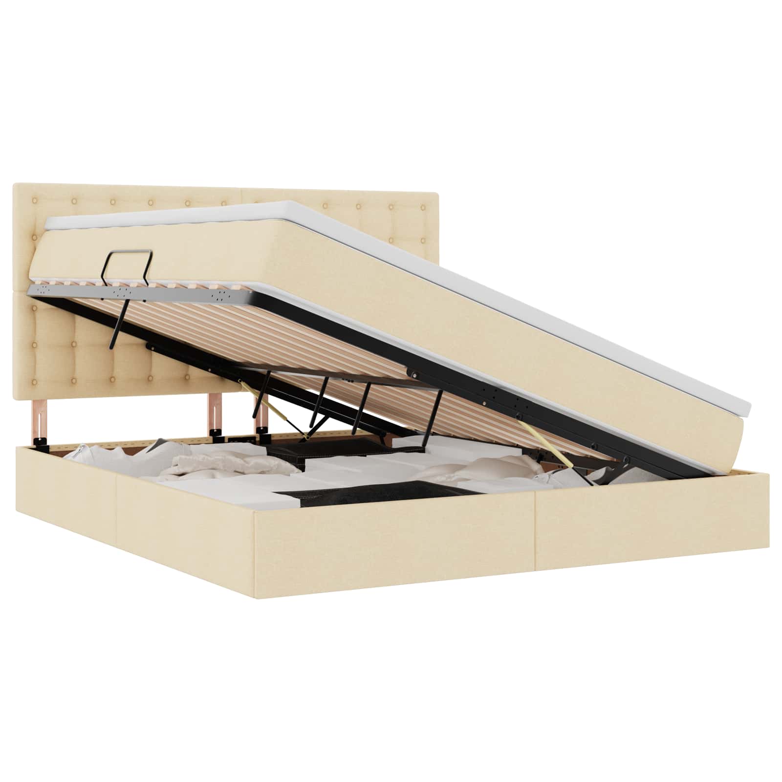 Voodi LED -ribatuledega peaga Kreem 180 x 200 cm kangas - Image 2