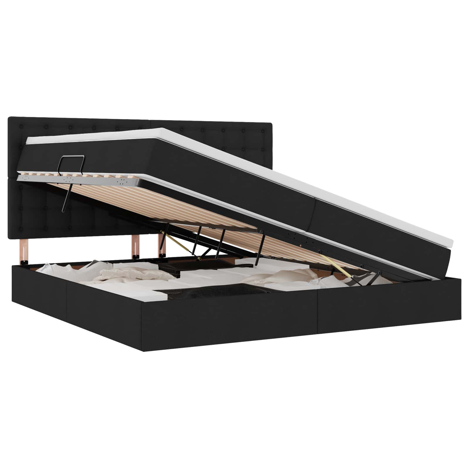 Voodi LED -ribatuledega peaga Must 200 x 200 cm kangas - Image 2