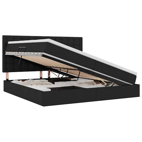 vidaXL LED-iga voodiraam koos madratsiga Must 200 x 200 cm kangas