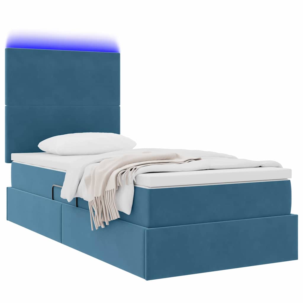 Thumbnail - vidaXL Bett mit Stauraum und LED mit LED Dunkelblau 90 x 190 cm Samt