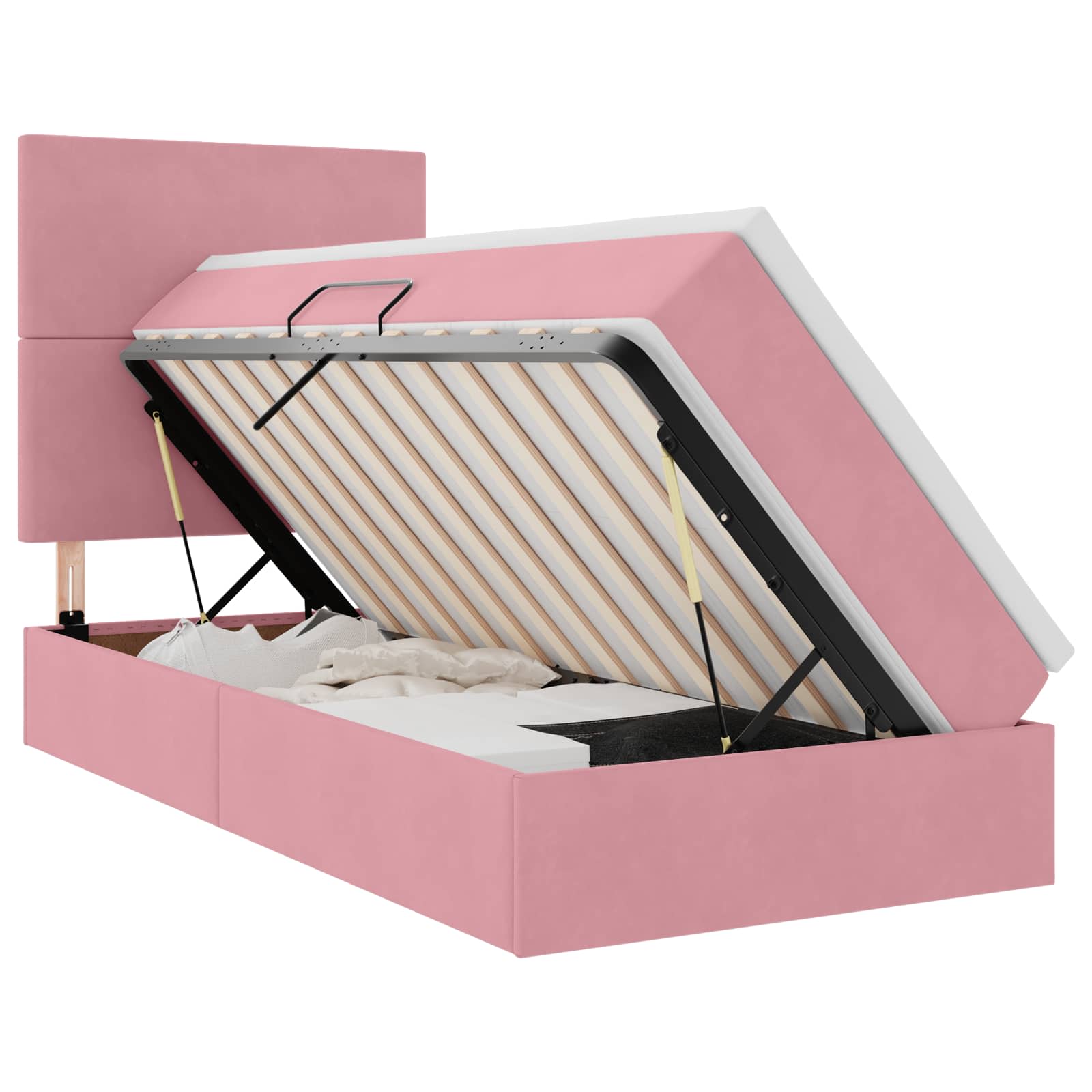 Thumbnail - vidaXL Bett mit Stauraum und LED mit Matratze Rosa 90 x 200 cm Samt