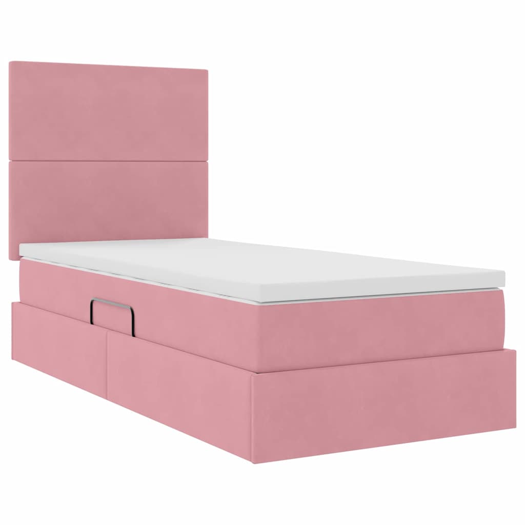 vidaXL Bett mit Stauraum und LED mit Matratze Rosa 100 x 200 cm Samt – Bild 6