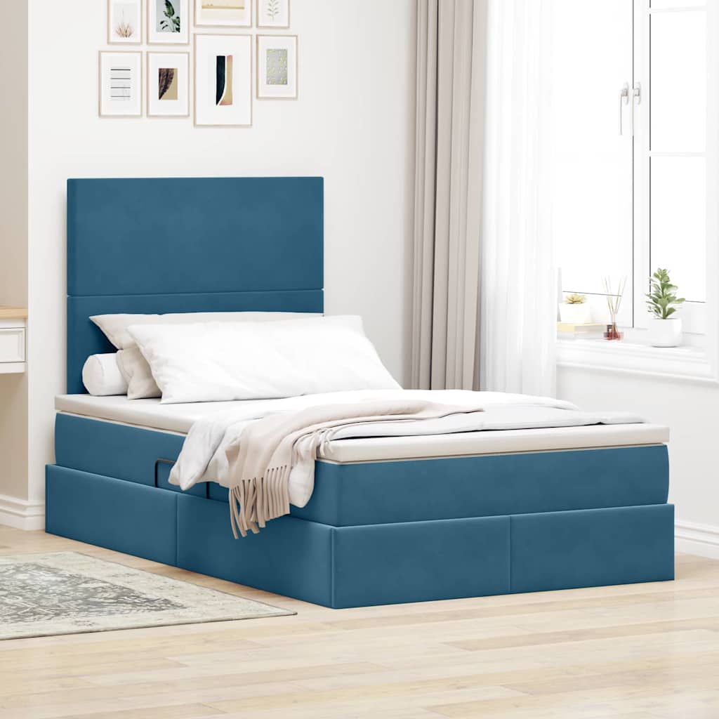 vidaXL Pat cu saltea și LED cu saltea albastru 120 x 190 cm Catifea