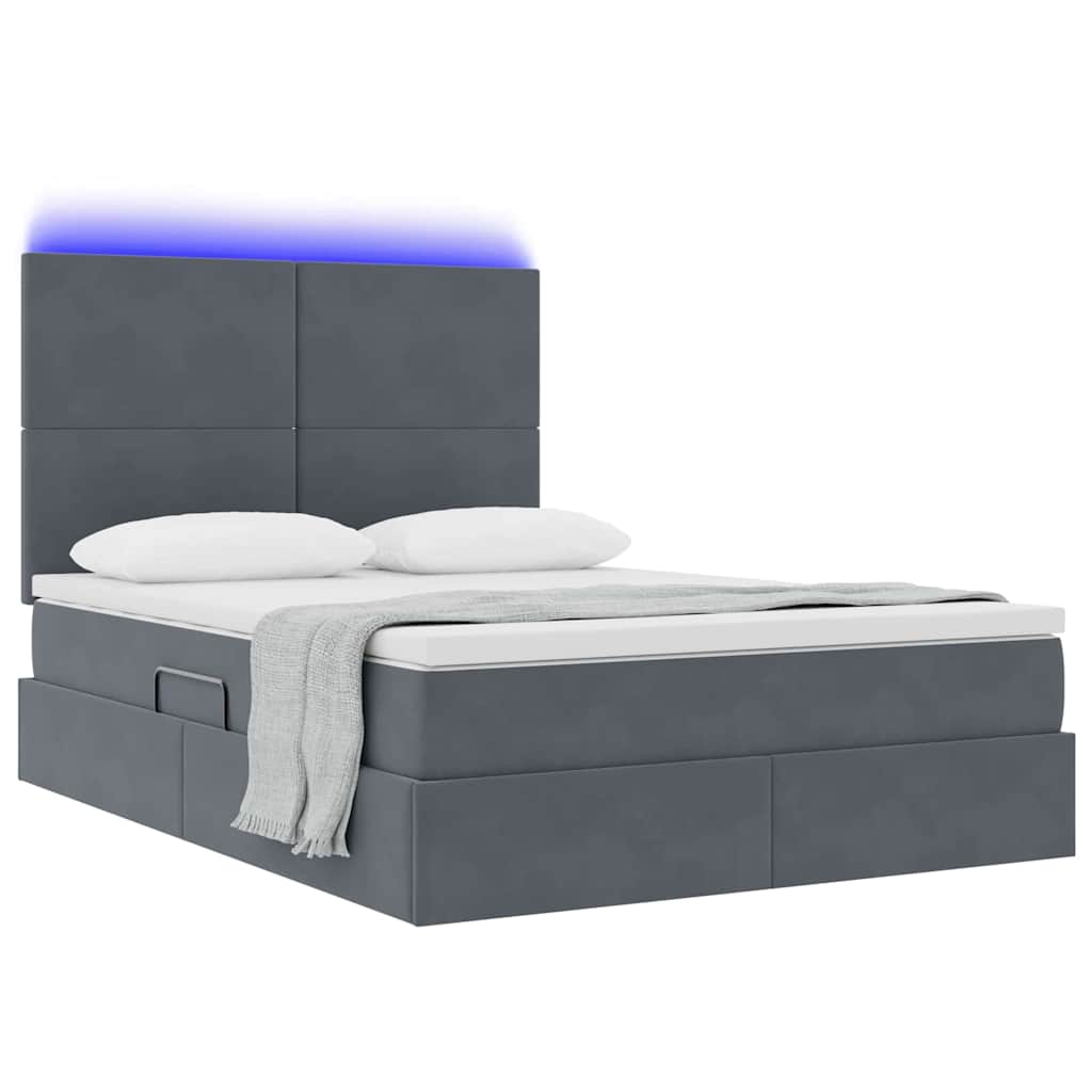Thumbnail - vidaXL Bett mit Stauraum und LED mit LED Dunkelgrau 140 x 190 cm Samt
