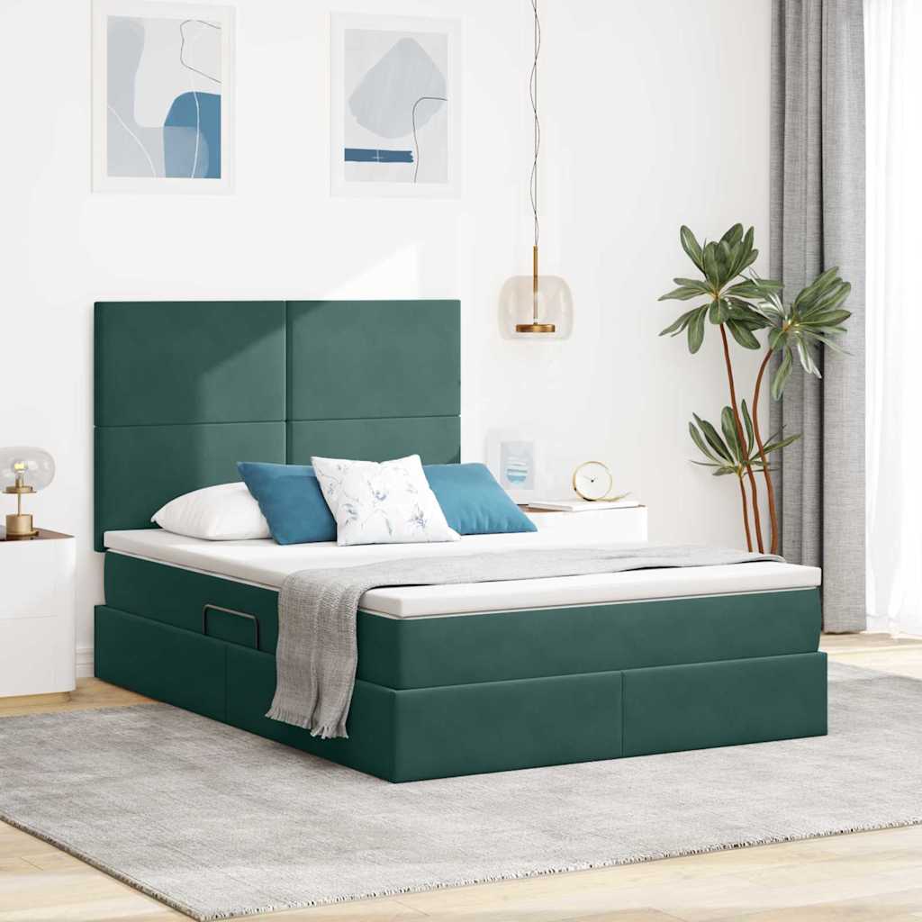 Mobilă și Mobilier - Pat cu lumini cu bandă LED Verde închis 140 x 190 cm Catifea