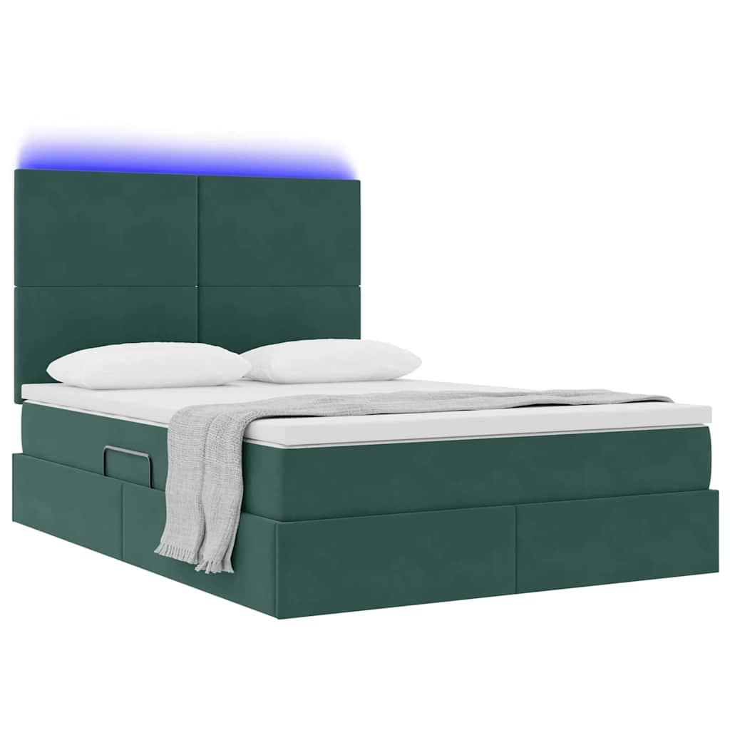 Thumbnail - vidaXL Bett mit Stauraum und LED mit LED Dunkelgrün 140 x 190 cm Samt