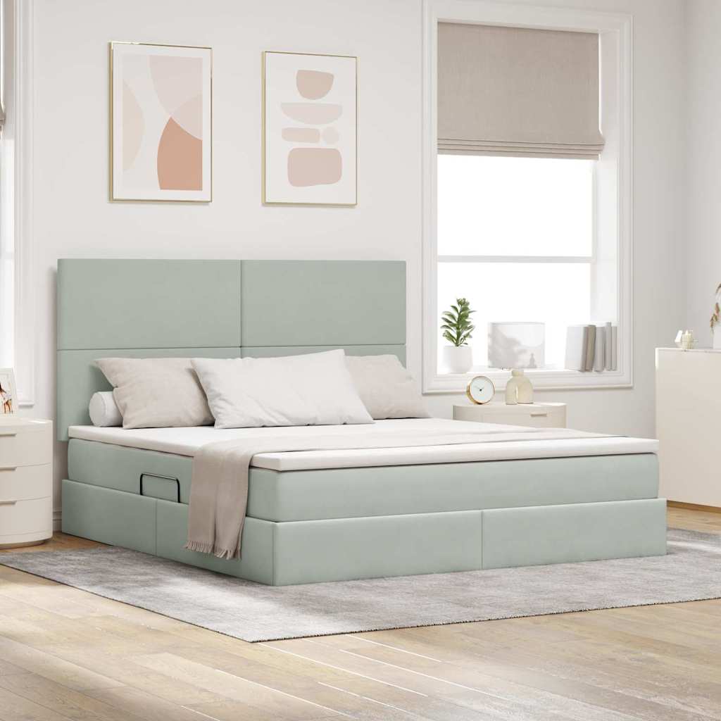 vidaXL Pat cu saltea și LED cu saltea Gri deschis 160 x 200 cm Catifea