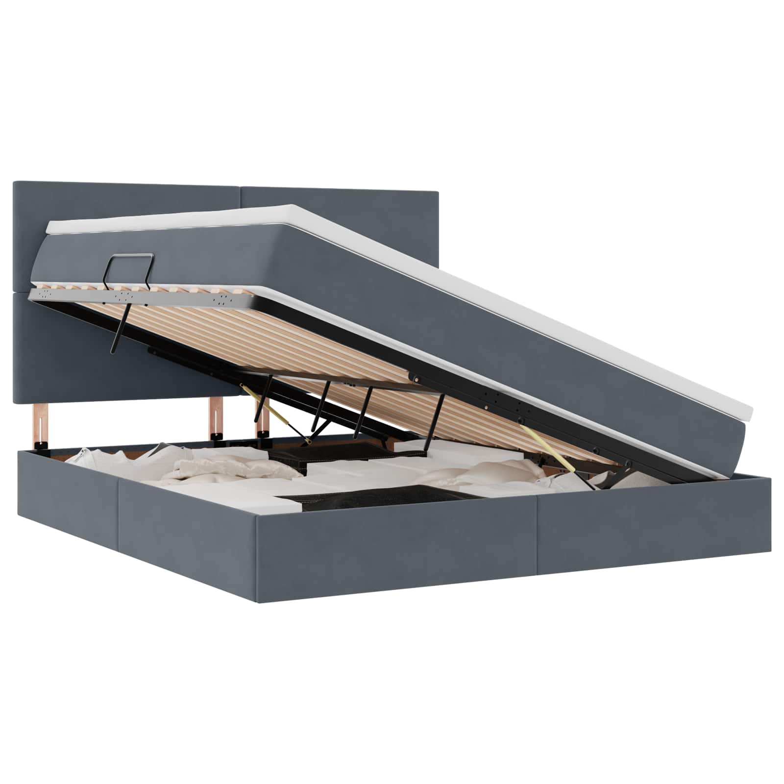 Thumbnail - vidaXL Bett mit Stauraum und LED mit LED Dunkelgrau 160 x 200 cm Samt