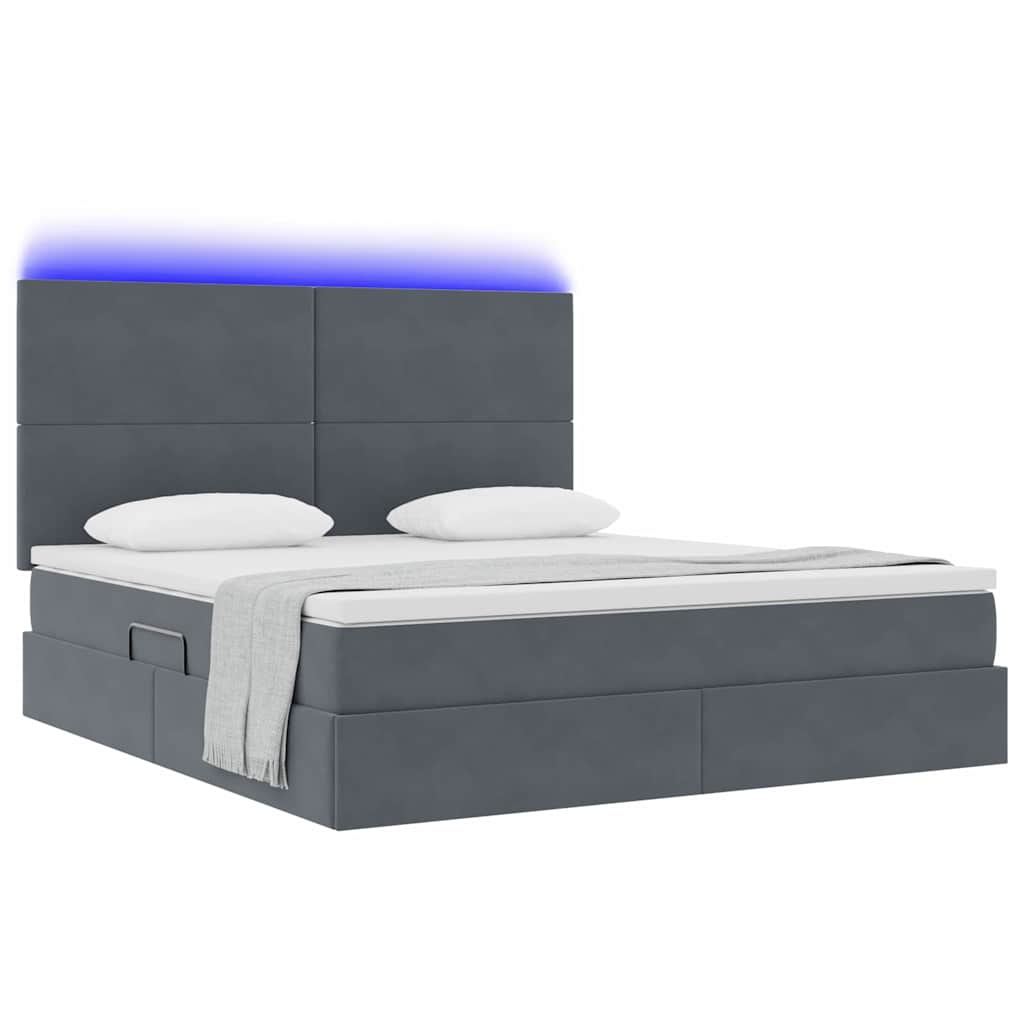 Thumbnail - vidaXL Bett mit Stauraum und LED mit LED Dunkelgrau 160 x 200 cm Samt
