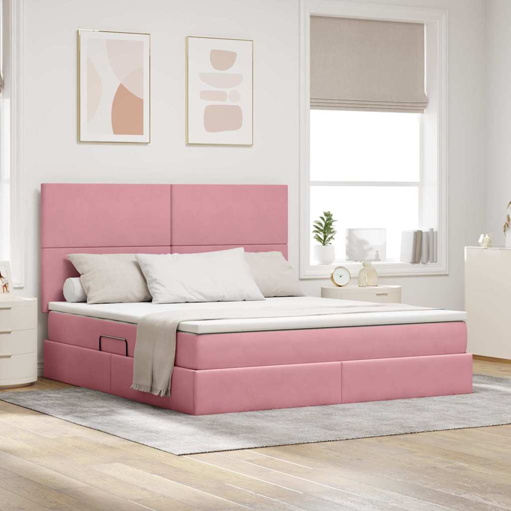 Thumbnail - vidaXL Bett mit Stauraum und LED mit Matratze Rosa 180 x 200 cm Samt