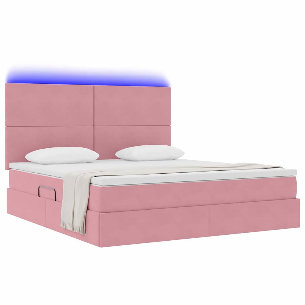 Thumbnail - vidaXL Bett mit Stauraum und LED mit Matratze Rosa 180 x 200 cm Samt