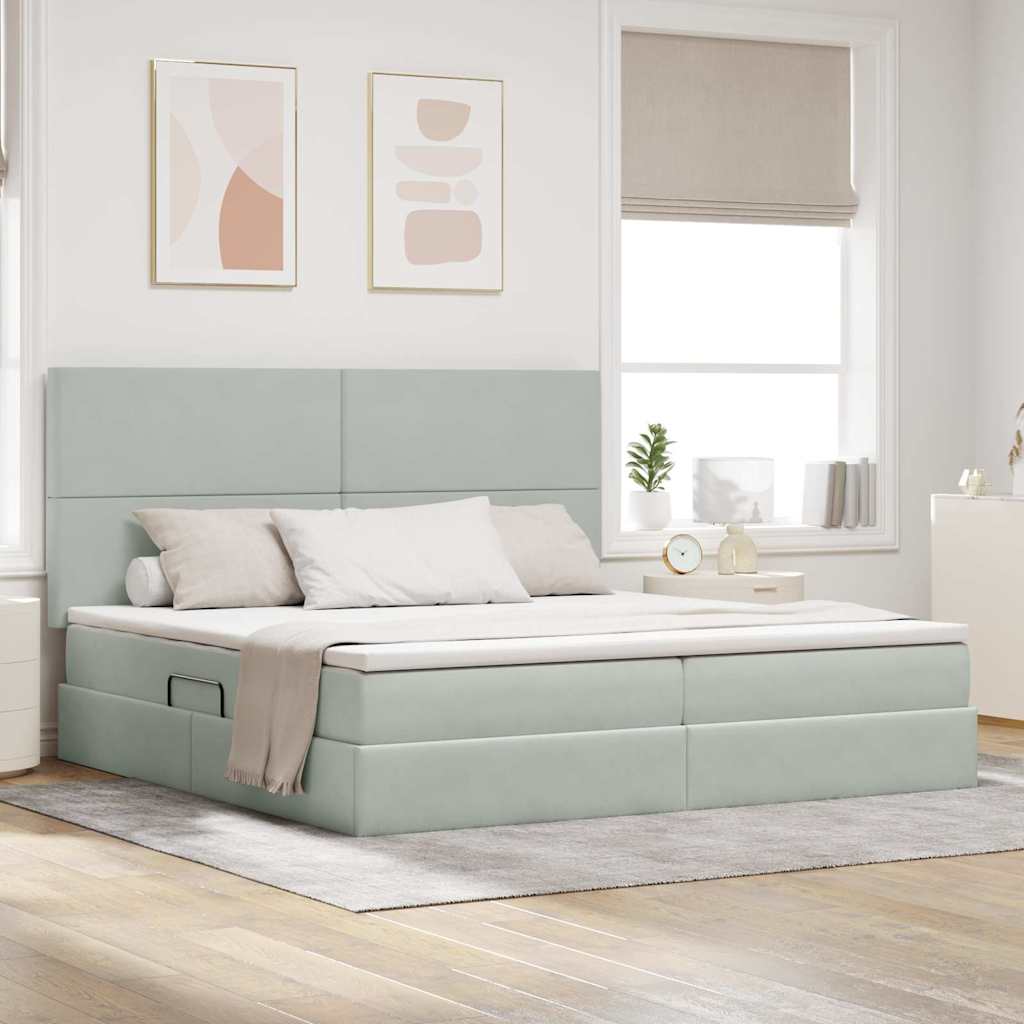 vidaXL Pat cu saltea și LED cu saltea Gri deschis 200 x 200 cm Catifea