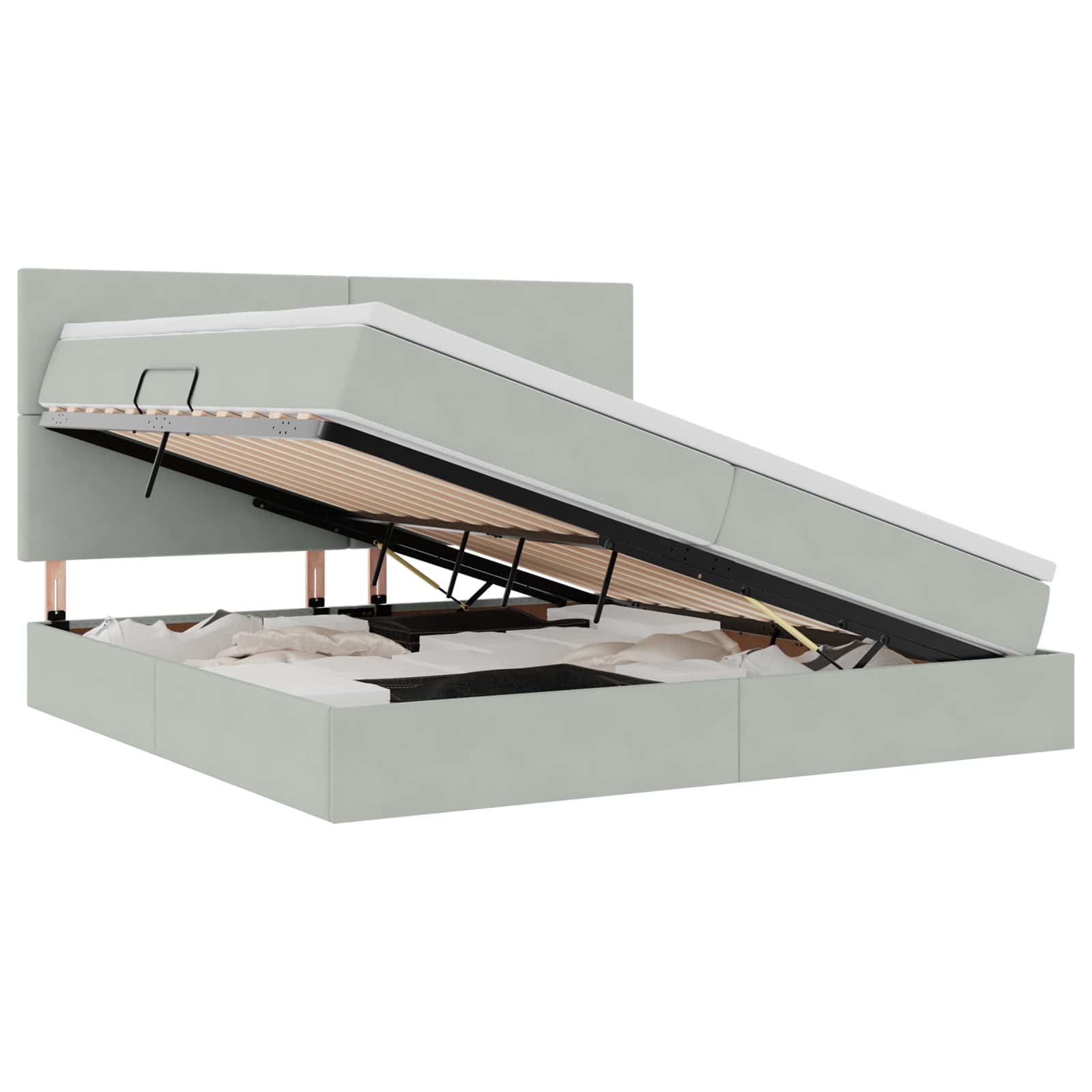 vidaXL LED Opslagbed met Matras Lichtgrijs 200 x 200 cm Fluweel, foto 3