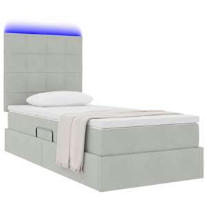 LED postel s úložným prostorem a matrací Světle šedá - obrázek 3