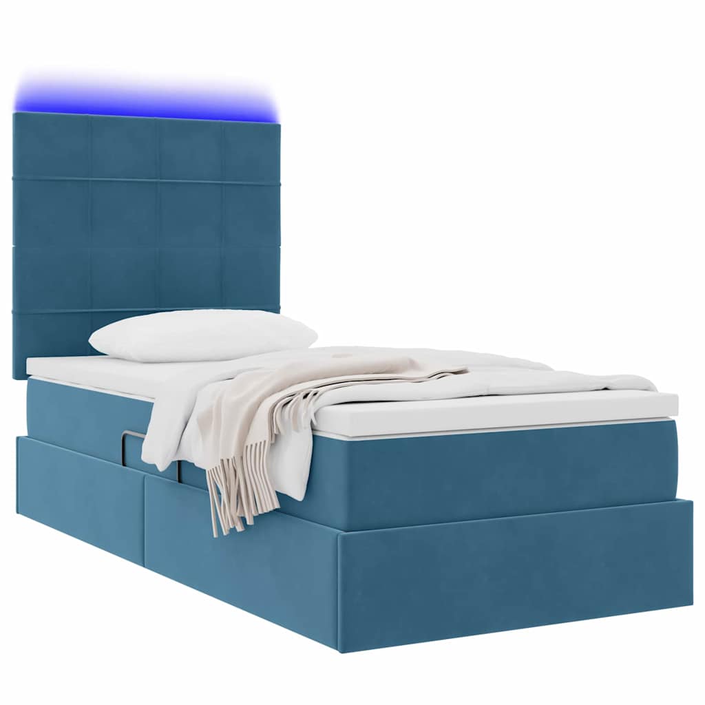 Thumbnail - vidaXL Bett mit Stauraum und LED mit LED Dunkelblau 90 x 190 cm Samt