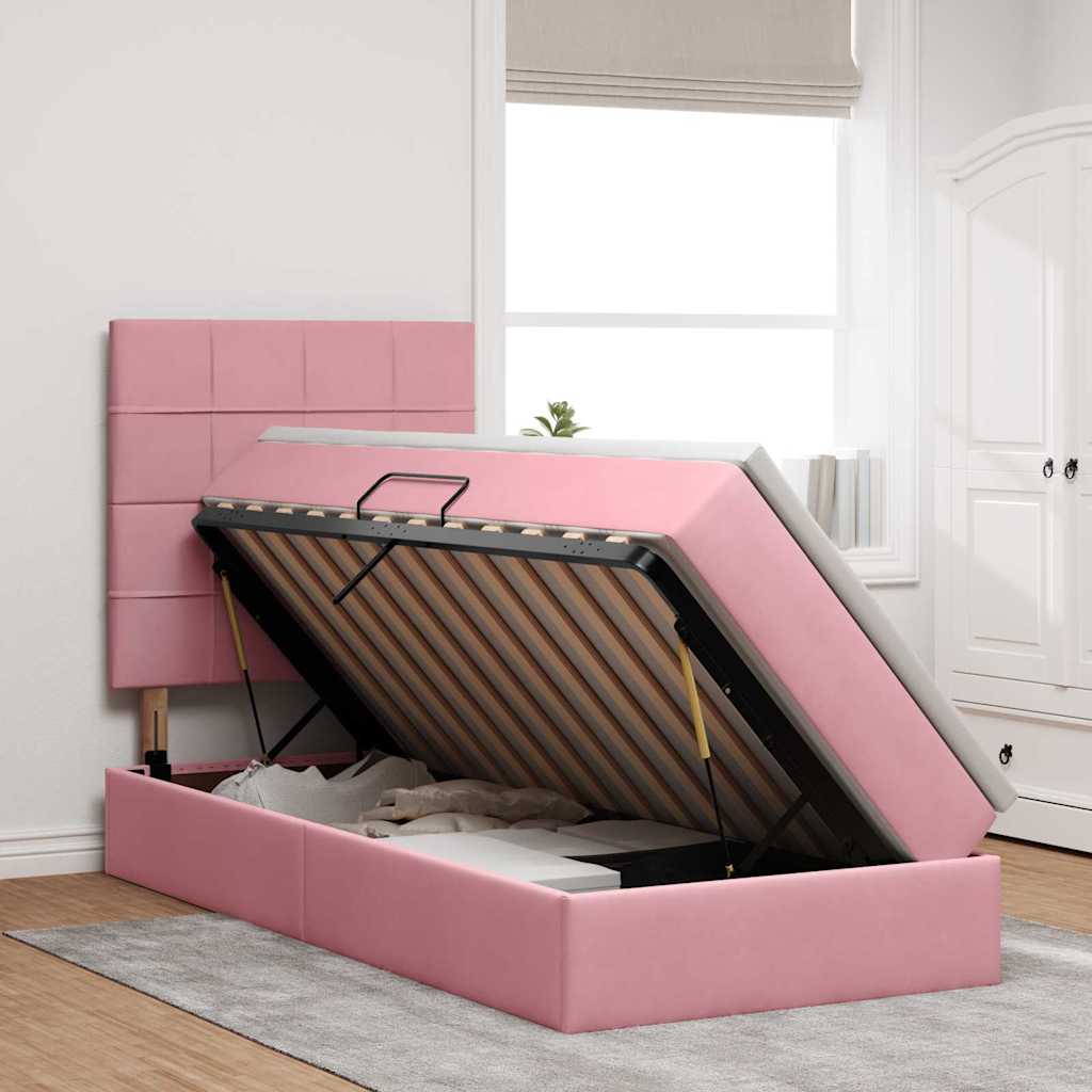 Thumbnail - vidaXL Bett mit Stauraum und LED mit Matratze Rosa 90 x 190 cm Samt