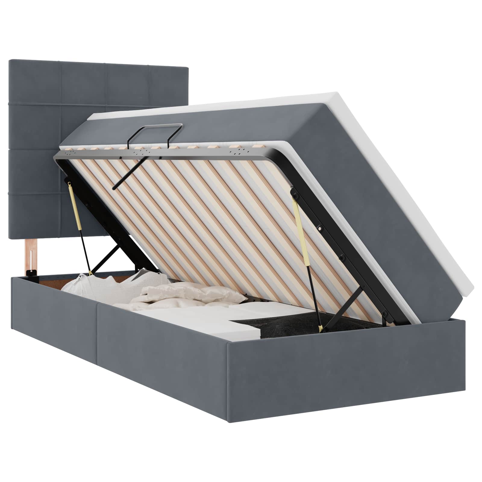 Thumbnail - vidaXL Bett mit Stauraum und LED mit LED Dunkelgrau 100 x 200 cm Samt