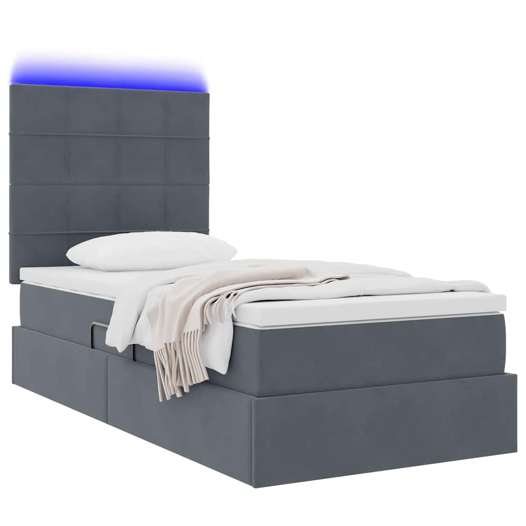 Thumbnail - vidaXL Bett mit Stauraum und LED mit LED Dunkelgrau 100 x 200 cm Samt