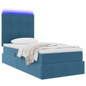 LED postel s úložným prostorem a matrací Tmavě modrá - obrázek 3