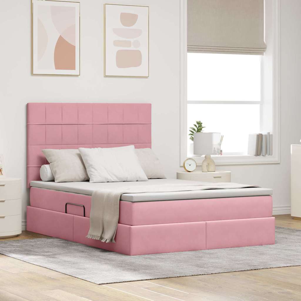 vidaXL Bett mit Stauraum und LED mit Matratze Rosa 140 x 190 cm Samt