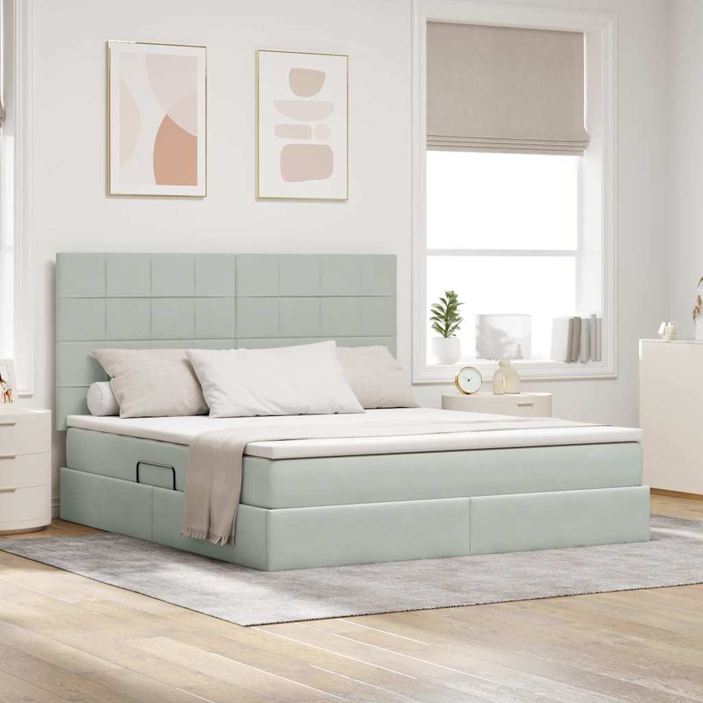 vidaXL Bett mit Stauraum und LED mit LED Hellgrau 160 x 200 cm Samt