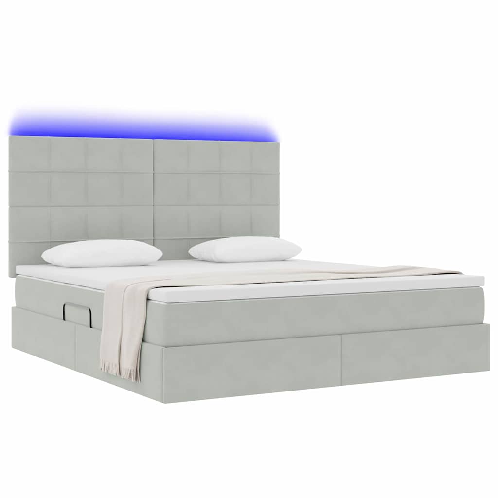 Thumbnail - vidaXL Bett mit Stauraum und LED mit LED Hellgrau 160 x 200 cm Samt