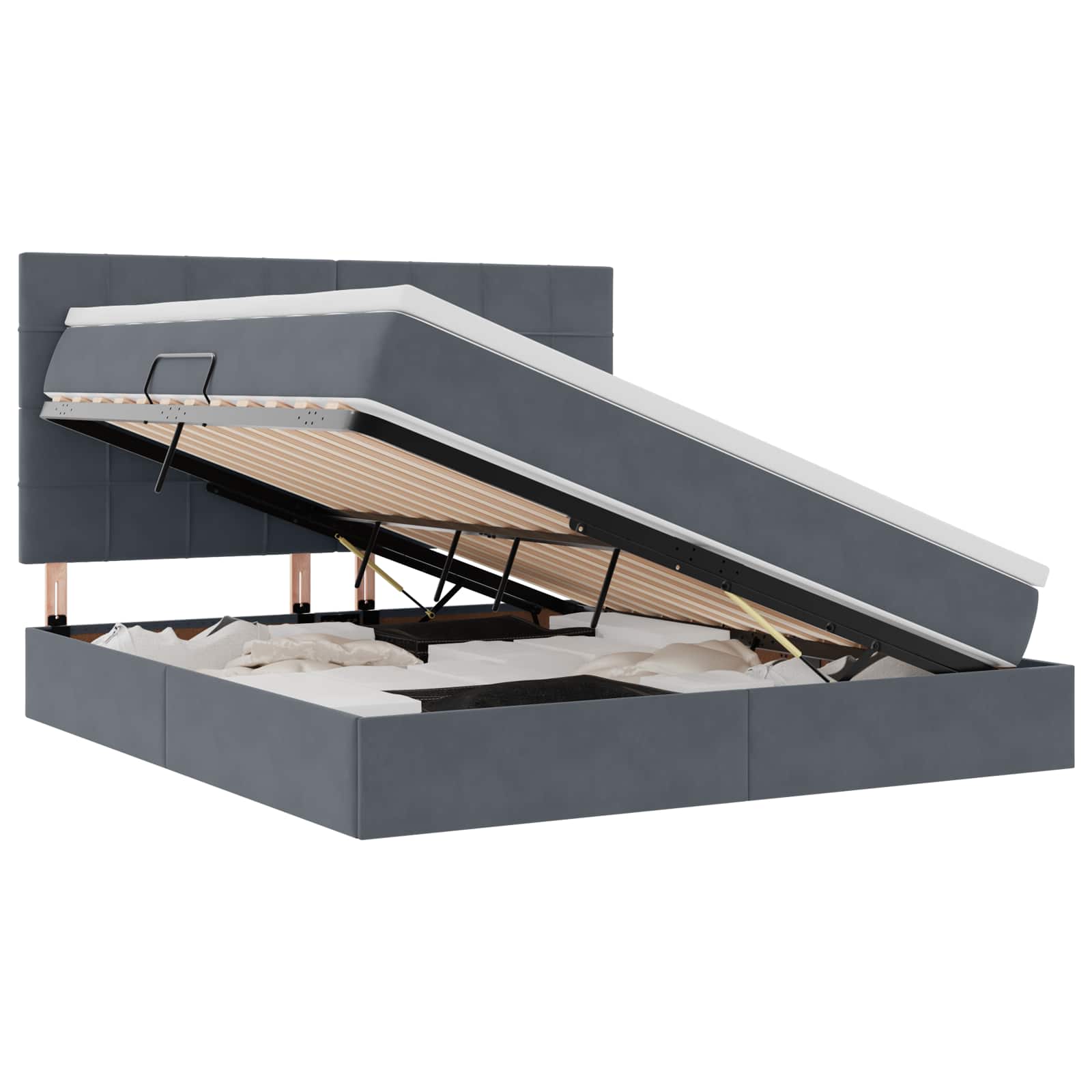 Thumbnail - vidaXL Bett mit Stauraum und LED mit LED Dunkelgrau 160 x 200 cm Samt