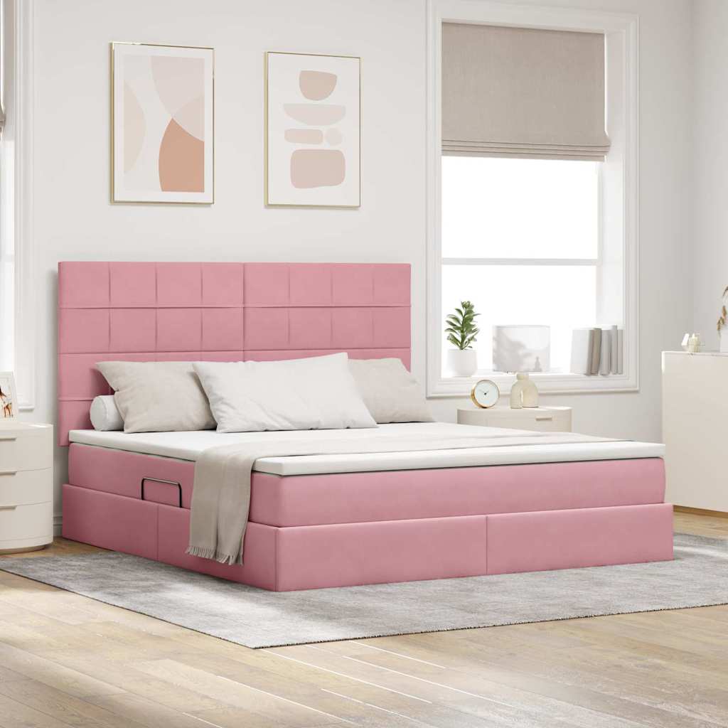 vidaXL Bett mit Stauraum und LED mit Matratze Rosa 180 x 200 cm Samt