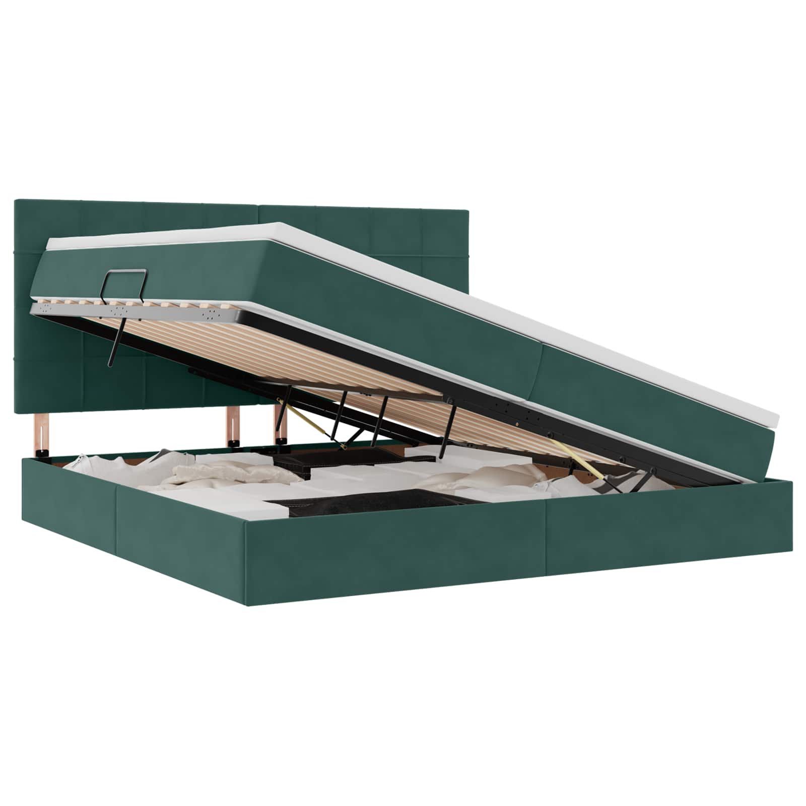 vidaXL LED Opslagbed met Matras Donkergroen 200 x 200 cm Fluweel groen, foto 3