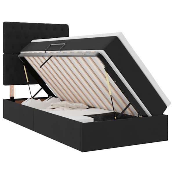 vidaXL LED-iga voodiraam koos madratsiga Must 90 x 190 cm Samet