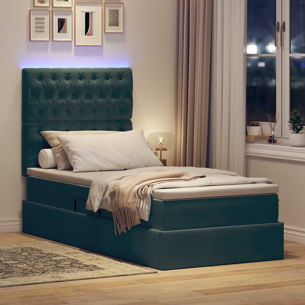 Postel s úložným prostorem a LED osvětlením Tmavě zelená samet - obrázek 5