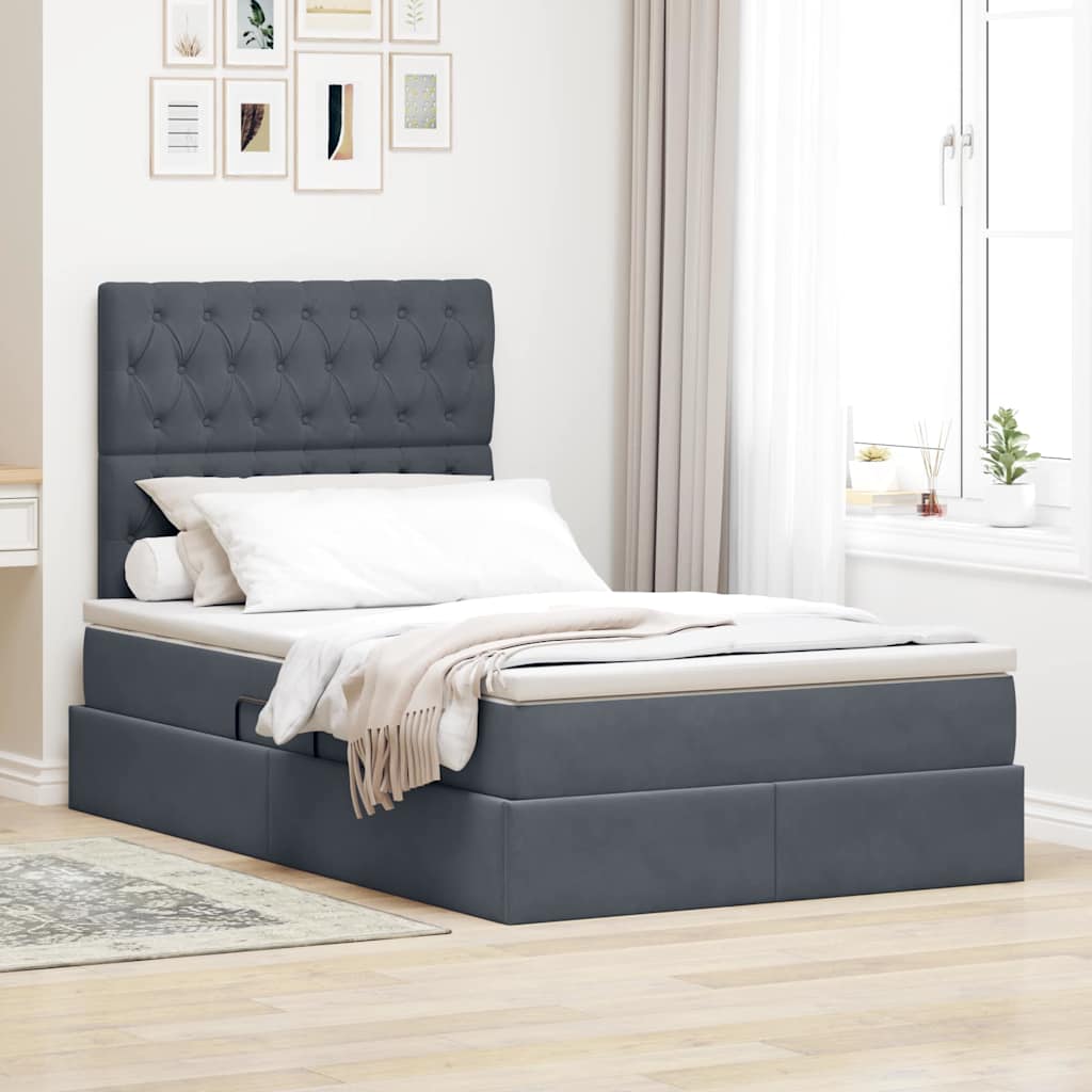 vidaXL Pat cu saltea și LED cu saltea Gri închis 120 x 200 cm Catifea