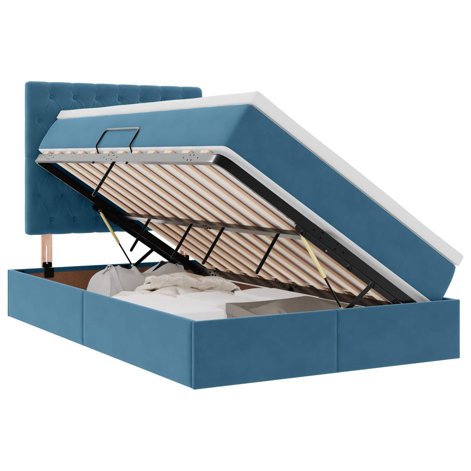 VidaXL Opbergbed Met Led Met Matras Donkerblauw 120 X 200 Cm Fluweel